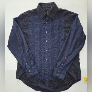 Robert Graham Mens  Embroidered Button Down Shirt Size L Navy Blue Cotton